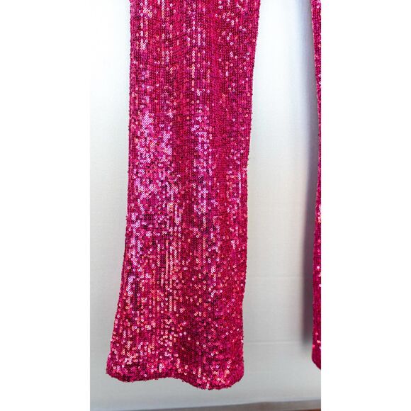 Rachel Zoe Pink Glitter Sequin High Waist Straight Leg Pull On Pants Size S - Picture 6 of 9